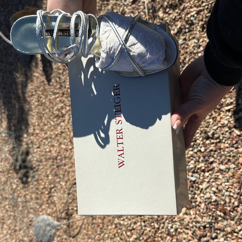 Walter Steiger Metallic Silver Strappy Sandals